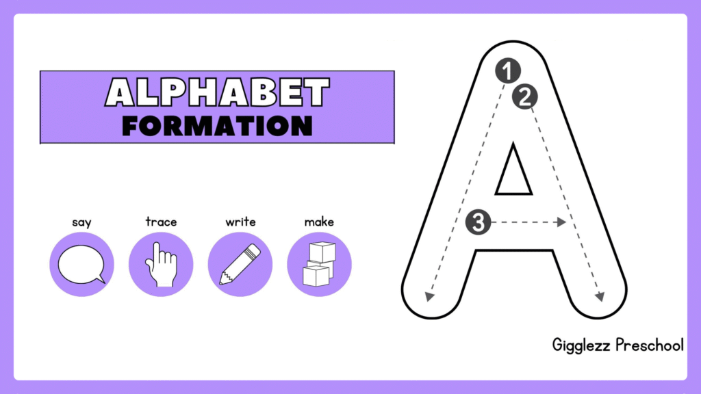uppercase alphabet formation worksheets in purple lined style